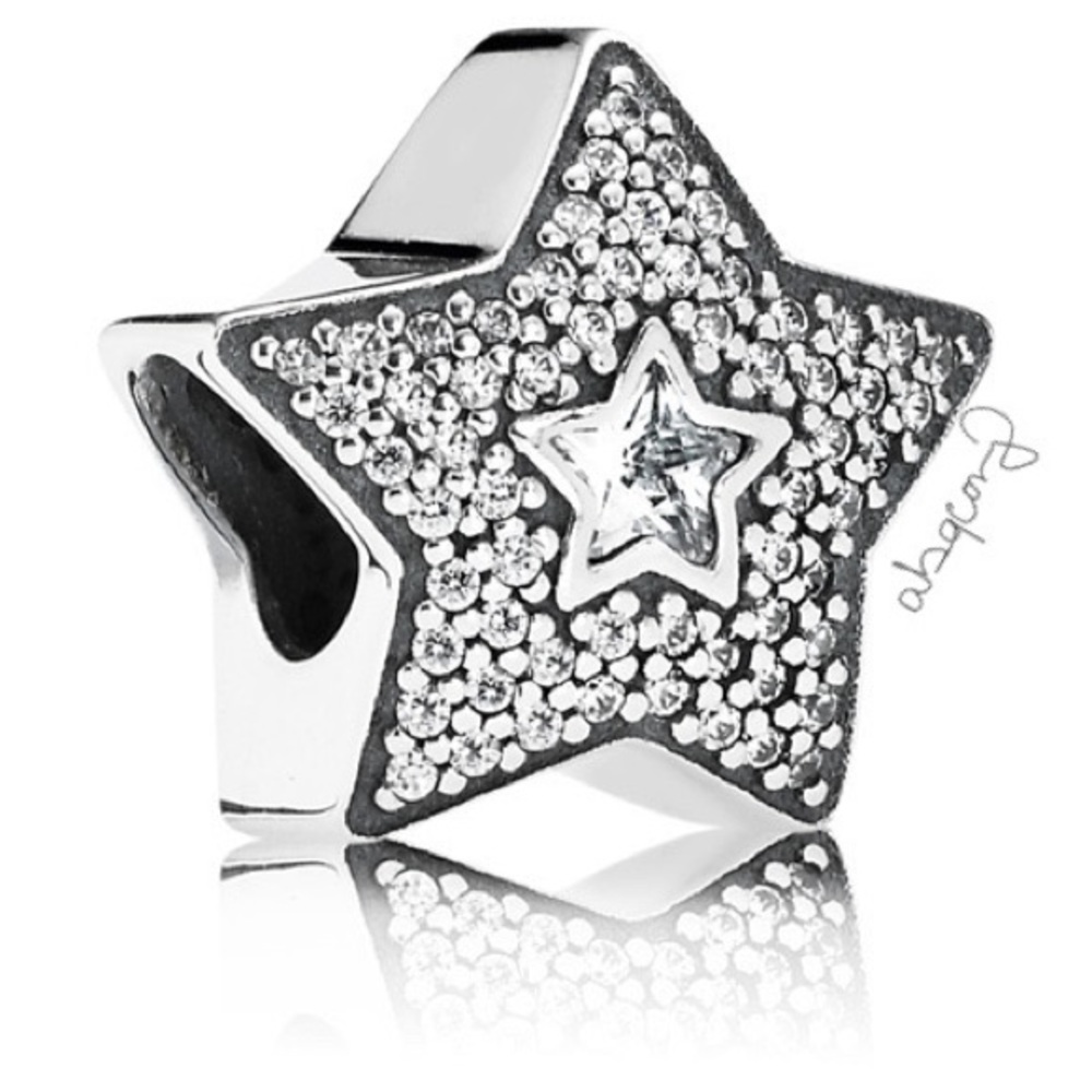 EUC Pandora 791384CZ Sterling Silver Wishing Star Charm w/ Clear Zirconia